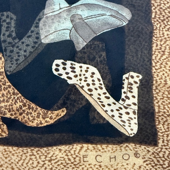 Echo Silk Scarf Shoe Print Leopard Heels Loafers Brown Black Square - Picture 5 of 9